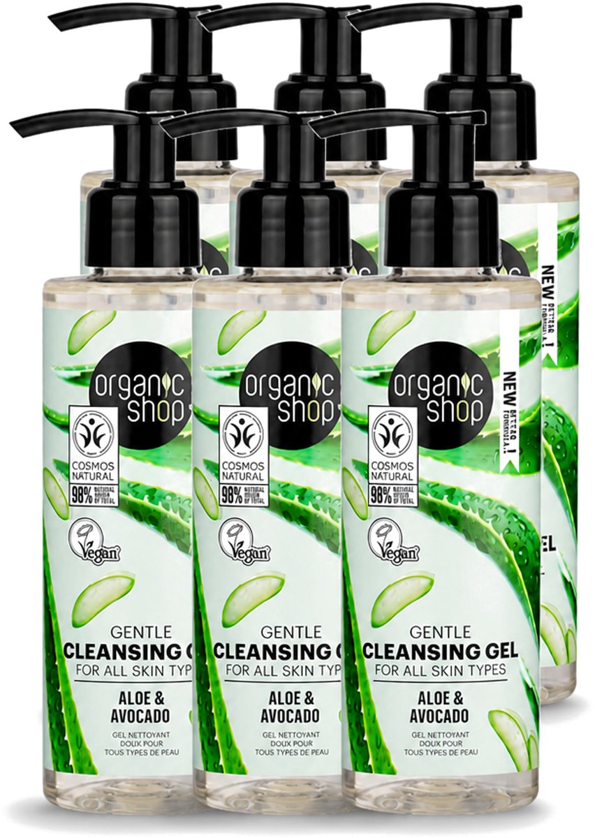 6 x Organic Shop - Cleansing Gel Avocado & Aloe - Verfrissend en Hydraterend - 200 ml - Voordeelverpakking - 6 stuks