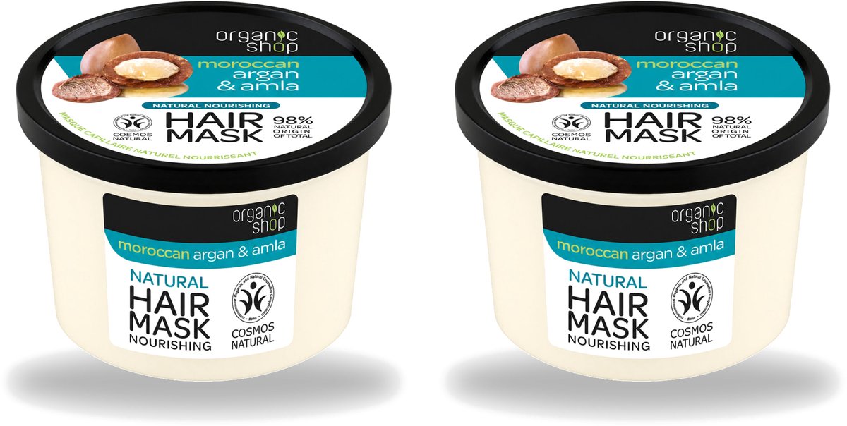 2 x Organic Shop - Haarmasker Argan & Amla - Herstellend en Verzorgend - 250 ml - Voordeelverpakking - 2 stuks