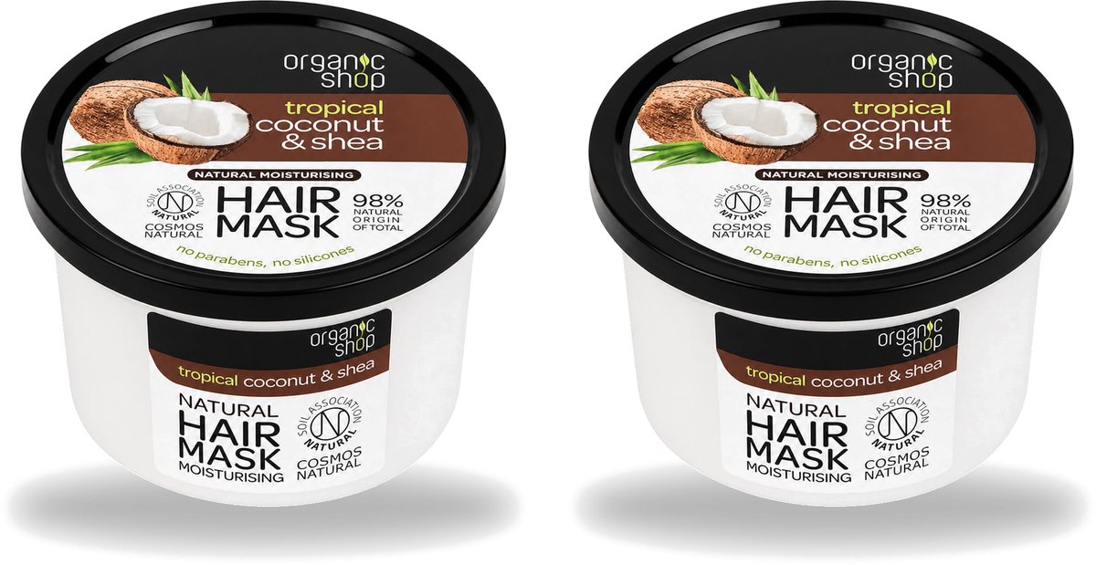 2 x Organic Shop - Haarmasker Coconut & Shea - Verzorgend en Voedend - 250 ml - Voordeelverpakking - 2 stuks