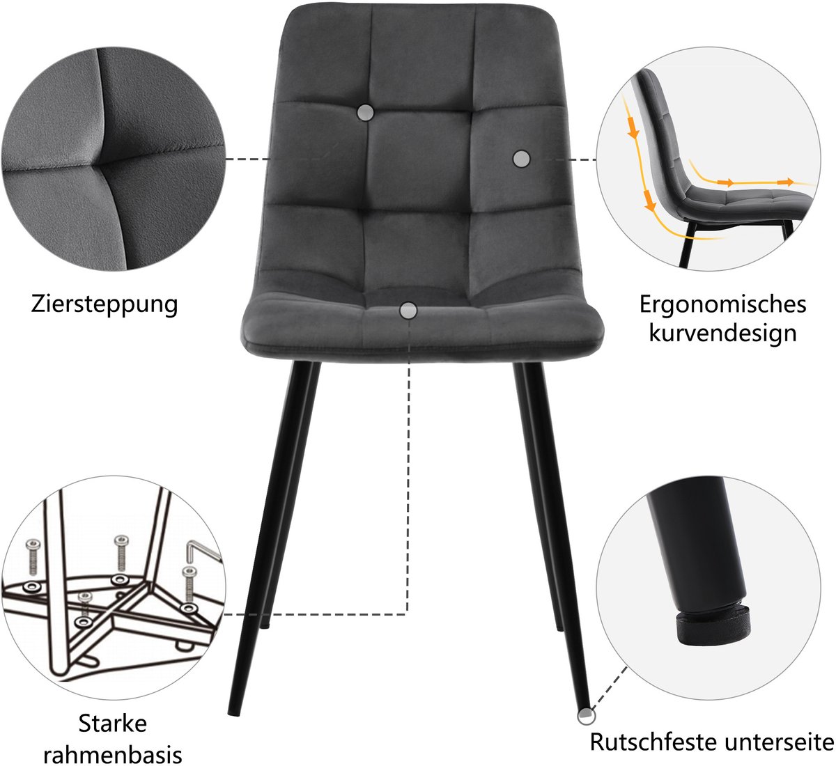 MODFU Eettafelset - Uittrekbaar Met Opbergruimte - Modern - MDF En Metaal - Zwart