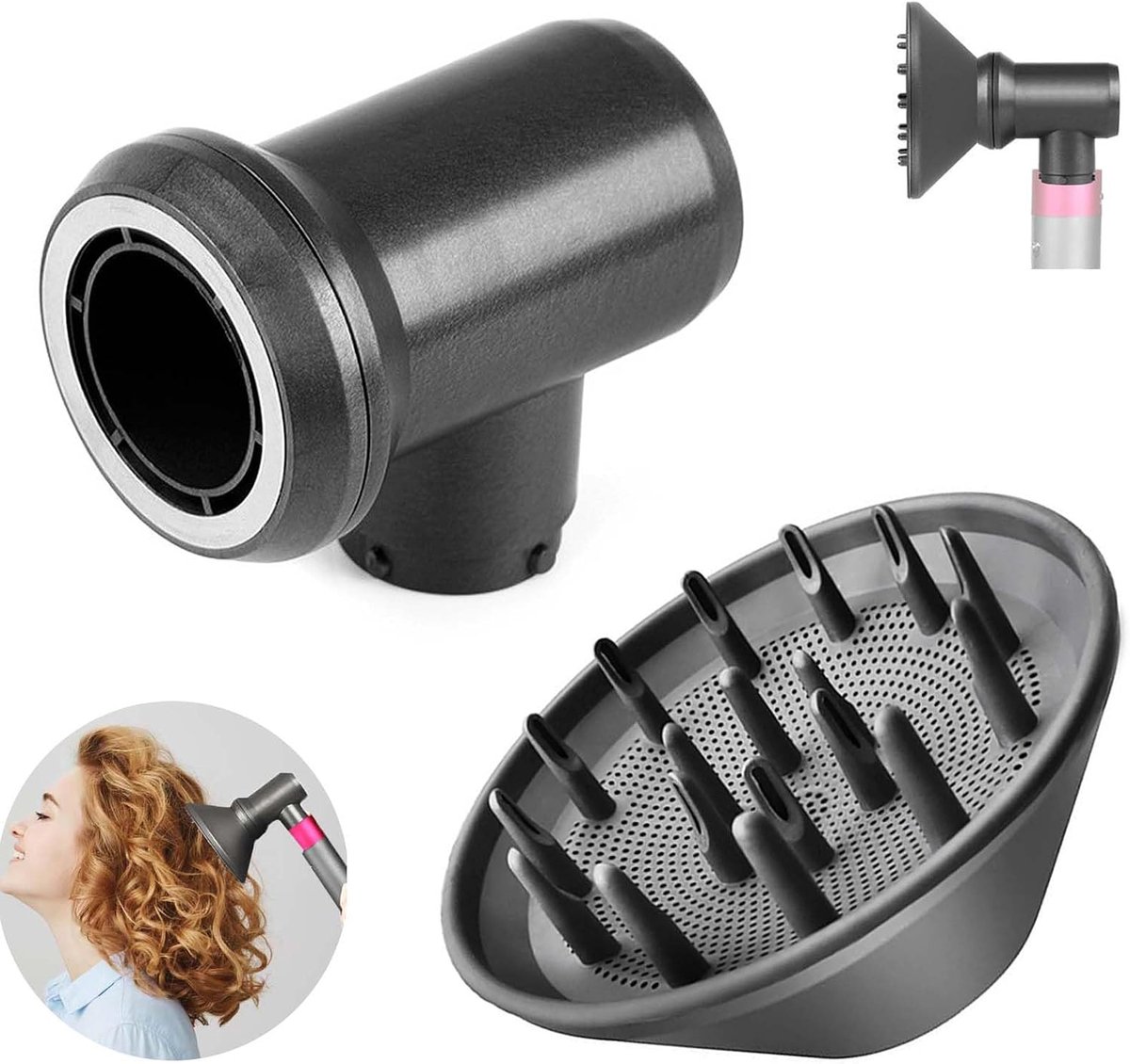 Compatibele diffuser en adapter geschikt voor Dyson Airwrap Styler HS01 HS03 HS05, transformeer deze tot een vervangend onderdeel geschikt voor uw föhndiffuser.