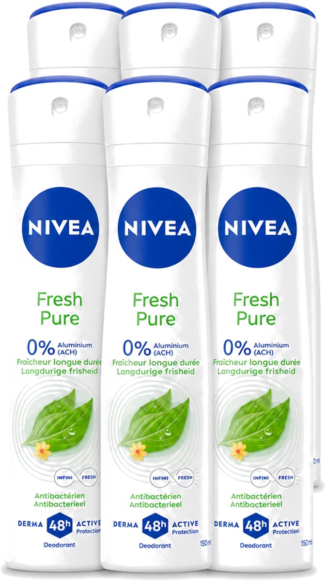 6 x Nivea - Deodorant - Spray - Fresh Pure - Langdurige Frisheid - 150 ml - Voordeelverpakking - 6 stuks