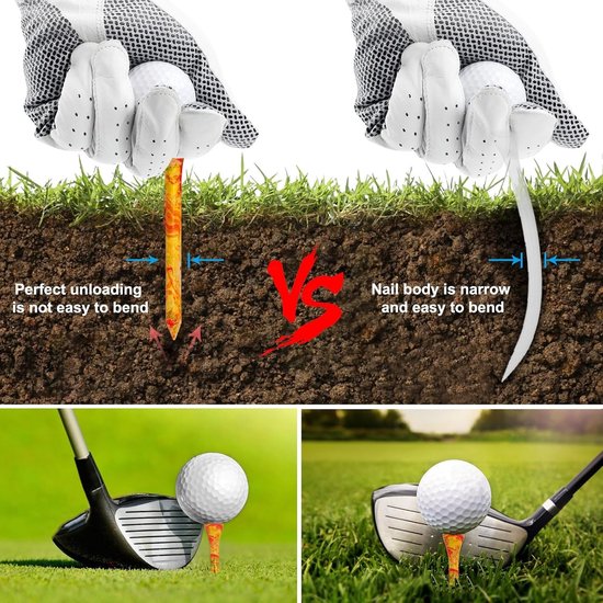 60 Stuks Biologisch Afbreekbare Bamboo Golf Tees van 70mm - Duurzame Golfaccessoires met Lage Wrijving en Curved Top — afbeelding 3