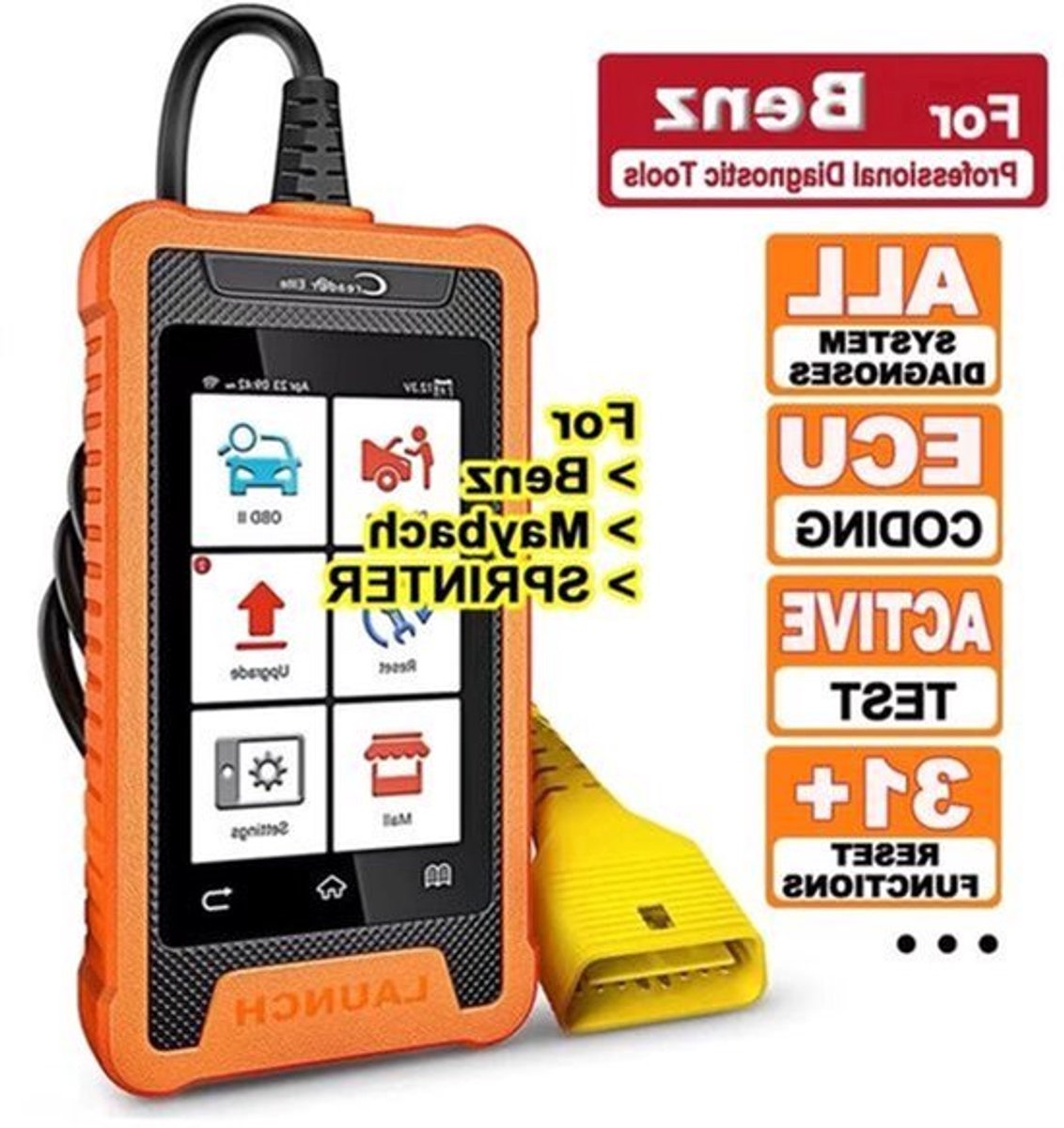 OBD Scanner - OBD2 - Auto Scanner - Auto uitlezen - Diagnose Apparatuur voor Auto's - Autodiagnosetool - Autoscanner - ECU-Codering - Actieve Test - Slimme Diagnose - 30+ Resetservices - OE-Niveau Diagnose - voor Benz
