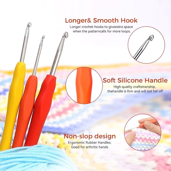 Haaknaalden Set met 58 Stuks Ergonomische Handvatten en Diverse Maten voor Creatief Haken en Breien — afbeelding 2