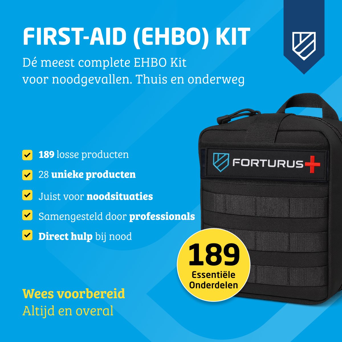 Forturus® Trauma EHBO Kit 189-delig – Professionele EHBO Set & Verbanddoos met Trauma-drukverband, Spalk, CPR-masker & Trauma-schaar in MOLLE-pouch voor Noodpakket, Auto, Thuis & Outdoor – foto 8