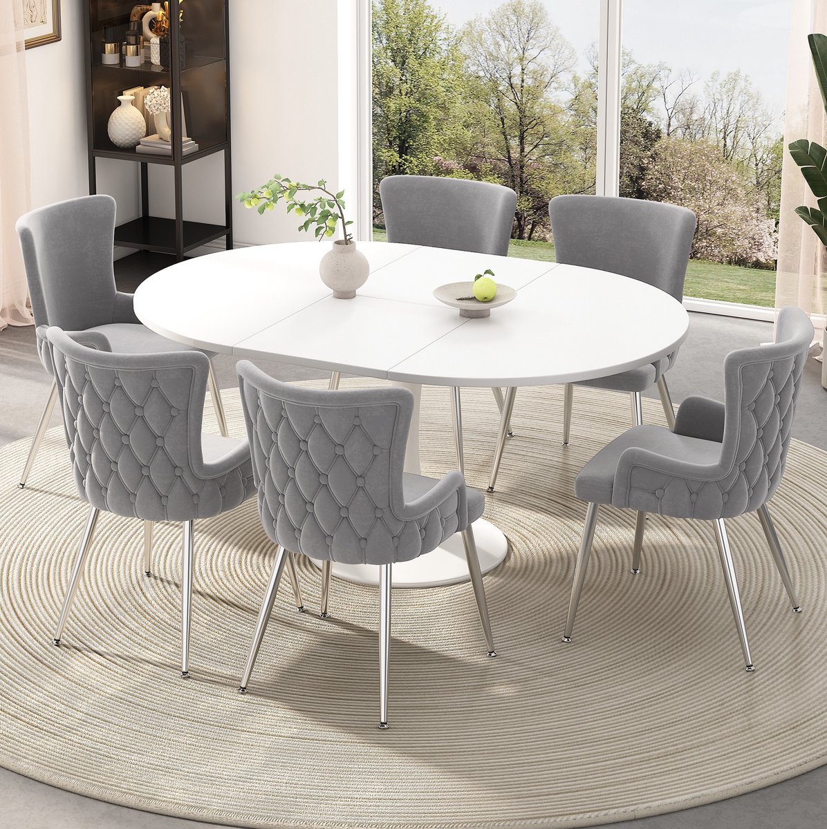 MODENUIT Eetkamerstoel - Set van 6 - 85 bij 55 bij 49 cm - Met Armleuningen - Voor Eetkamer - Velvet Grijs