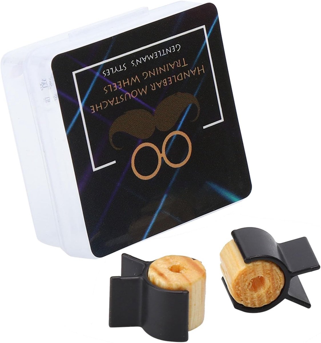 Training Wheel Mustache Styling Template en Baardvormgereedschap voor Mannen - Zwart Houten Set met Clips en Handleiding