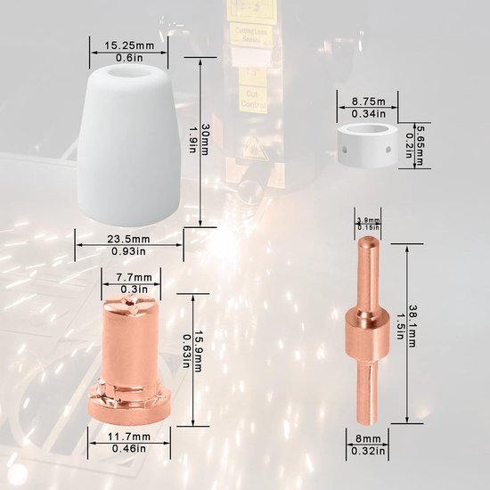 Plasma Snij Electroden en Toebehoren - 25 Stuks Geschikt voor CUT-30, 40, 50 en LG-40, PT-31 - Hoogwaardige Slijtage Onderdelen voor Efficiënt Plasma Snijden — afbeelding 5