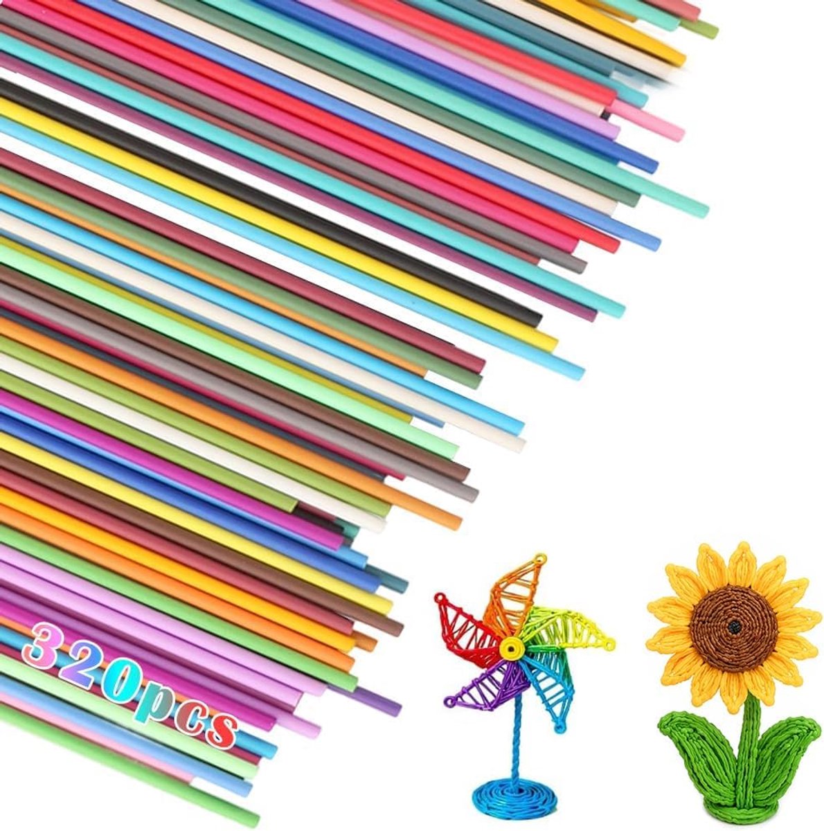 320 stuks 3D-penfilament, 32 kleuren, 3D Doodler Pen navullingen, PCL filament voor 3Doodlers Start Pen, voor 3Doodler Start navulverpakkingen, 15 cm lengte, 2,5 mm diameter