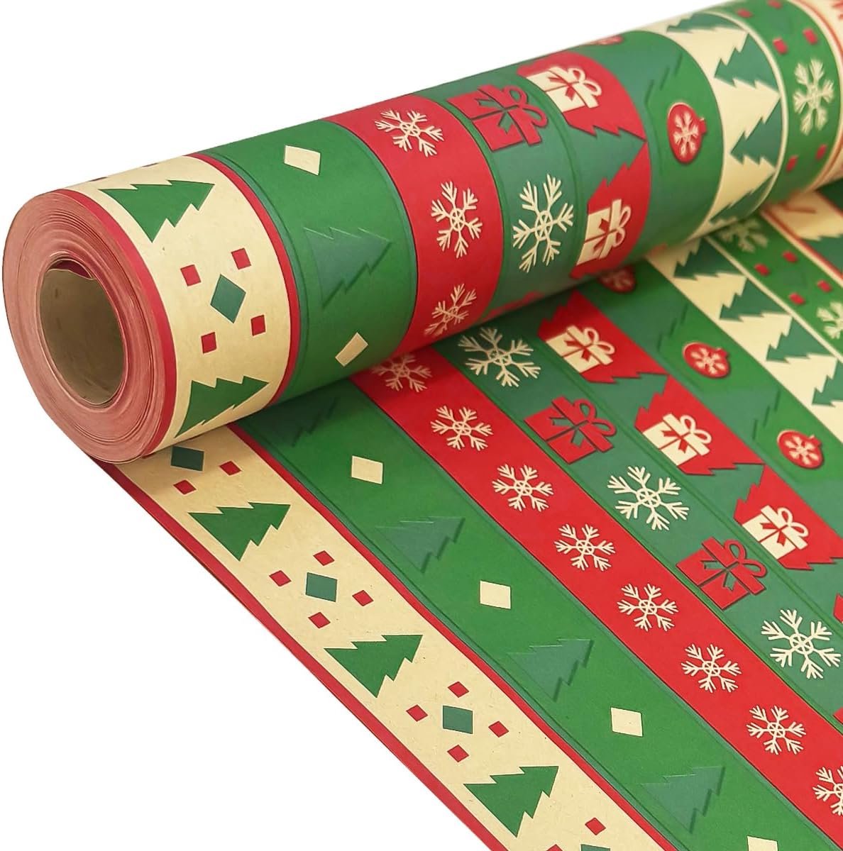 Cadeaupapierrol, 15 m x 43 cm recyclebaar kerst kraftpapier voor Kerstmis Wrap (Sneeuwvlok Gift Tree)