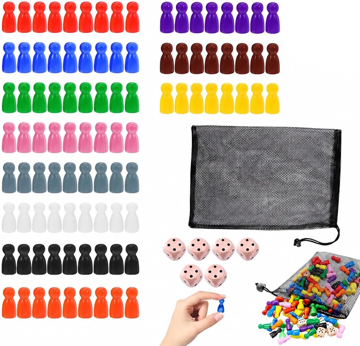 Speelstukken set 120 stuks kleurrijke bordspel pionnen 25 x 12 mm inclusief opbergzak voor mens erger je niet dammen schaak educatief spel accessoires voor kinderen en familie