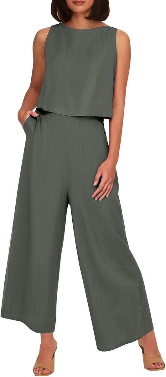 Set van top en broek voor dames, biologisch katoen, basic top en rechte broek, ademend, zacht, dagelijks gebruik, vrije tijd, mode, duurzaam, A20