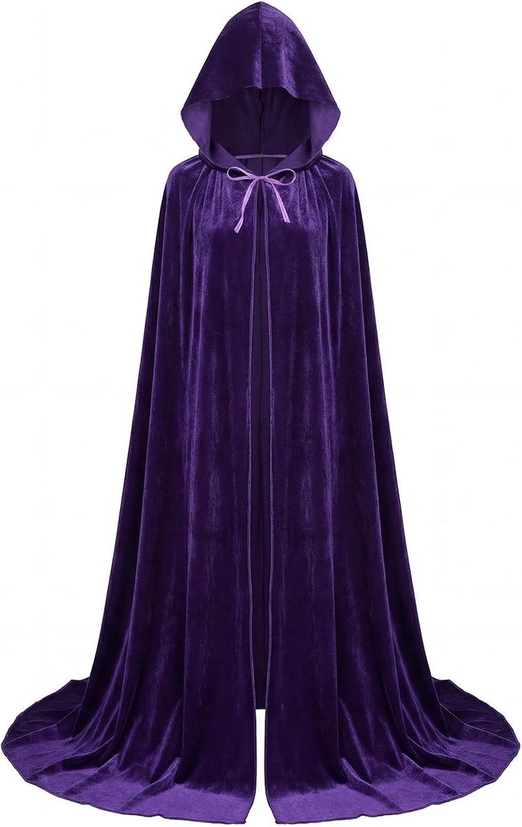 Fluwelen cape met capuchon, heksenkostuum voor Halloween, renaissance, middeleeuwen en themafeesten voor volwassenen