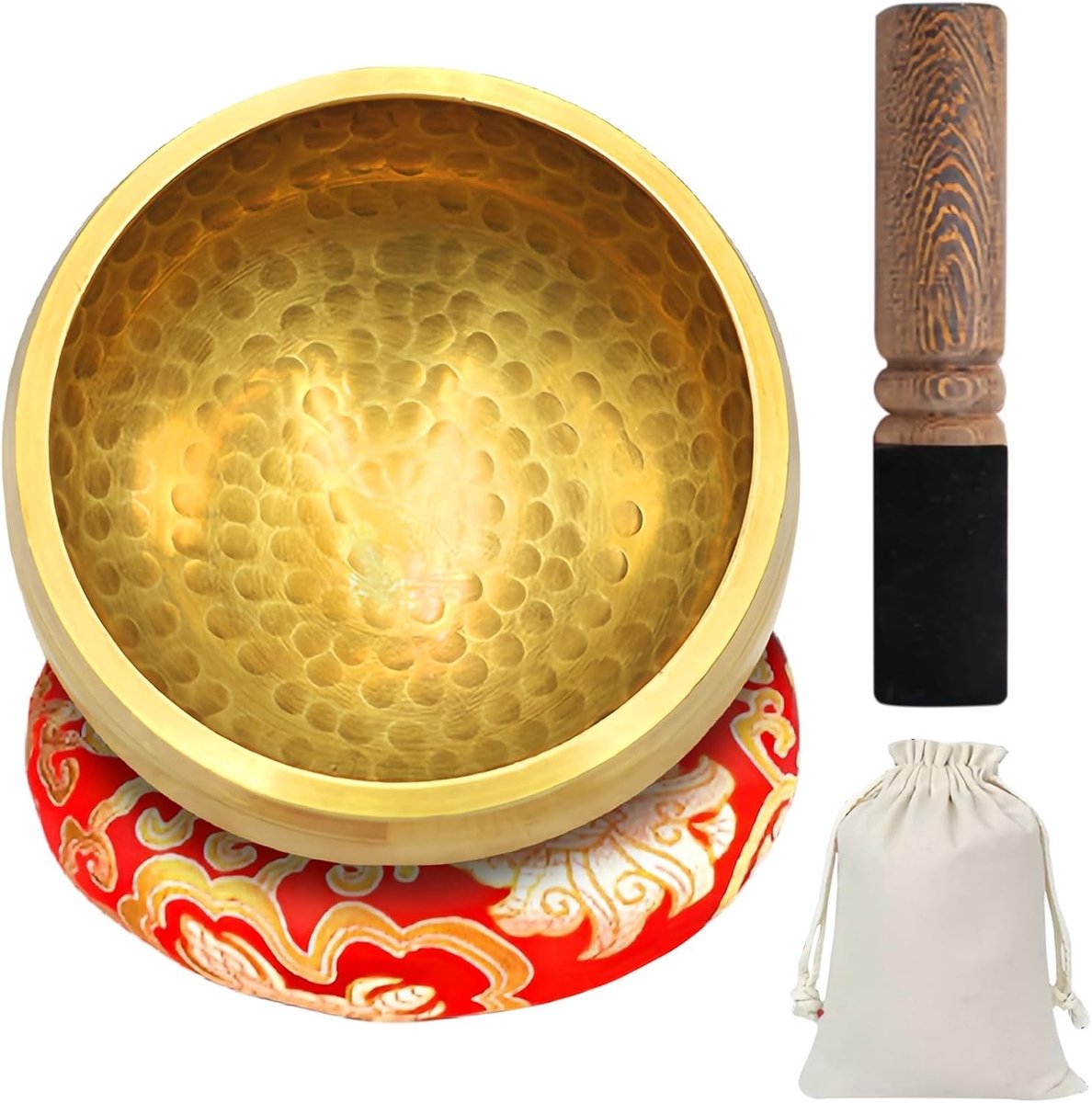 Tibetaanse Klankschaal Set 8 cm met Houten Lepel en Kussen, Ideaal voor Meditatie, Yoga en Chakra Healing