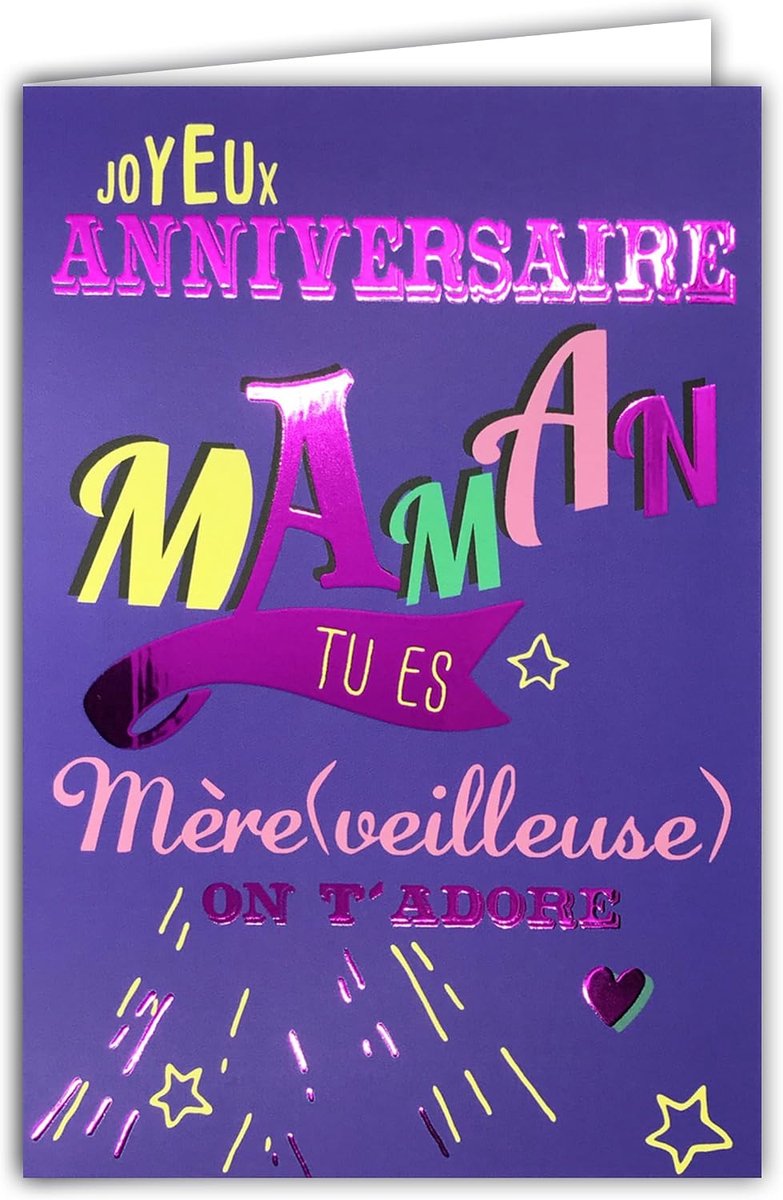 69-9035 Gelukkige verjaardagskaart voor mama moeder wonderbaarlijke wij houden van je tekst woorden letters in glanzend fuchsia roze + envelop 12 x 17,5 cm - binnenkant wit - creatie print in