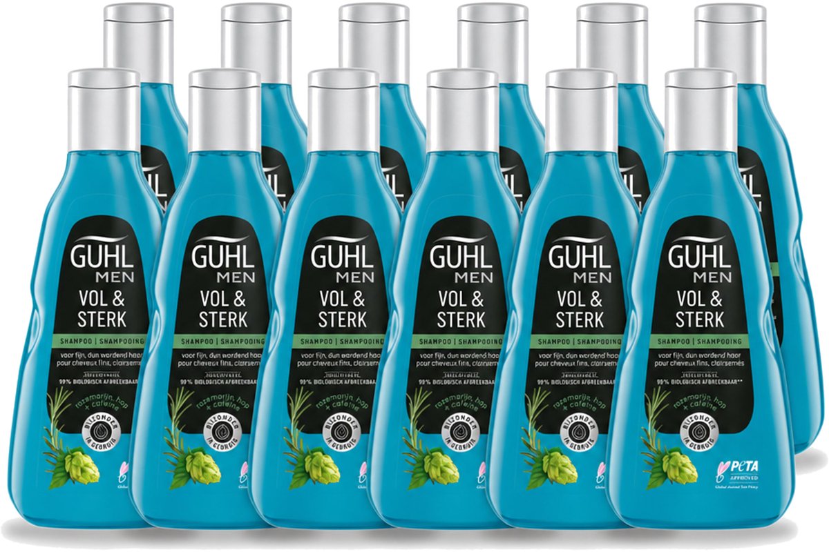 12 x Guhl - Shampoo - Men Vol & Sterk - 250 ml - Voordeelverpakking - 12 stuks