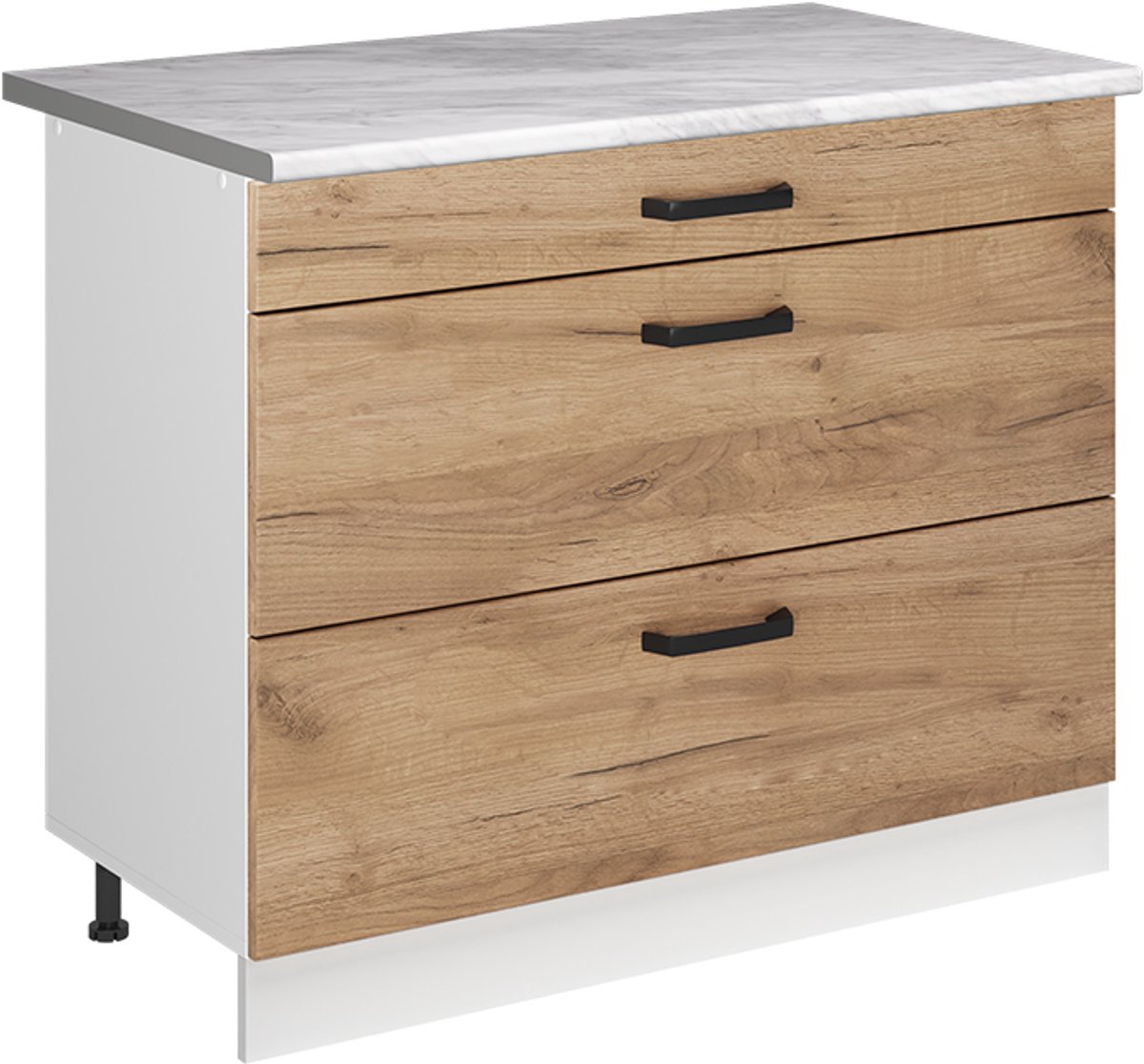 Vicco Keukenonderkast R-Line, Goudkleurig Eiken/Wit, 100 cm marmer werkblad