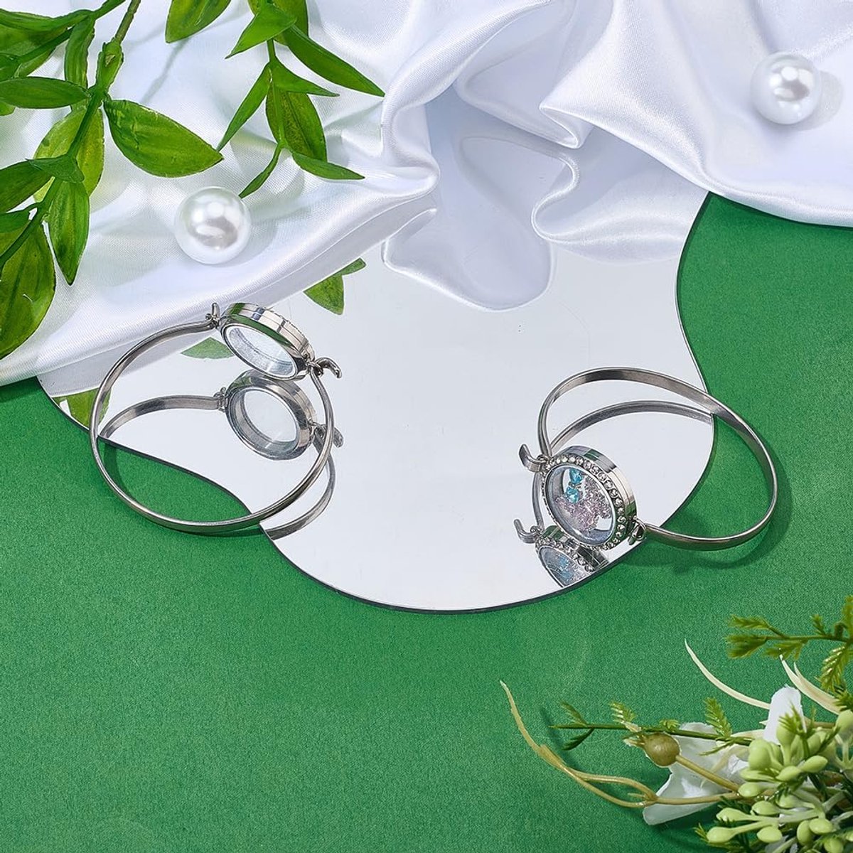 71 stuks 2 sets 25 mm roestvrij staal medaillon armband zilveren aandenken armband met willekeurige strass legering bedels open manchet armbanden geheugen zwevende medaillon hanger kit voor