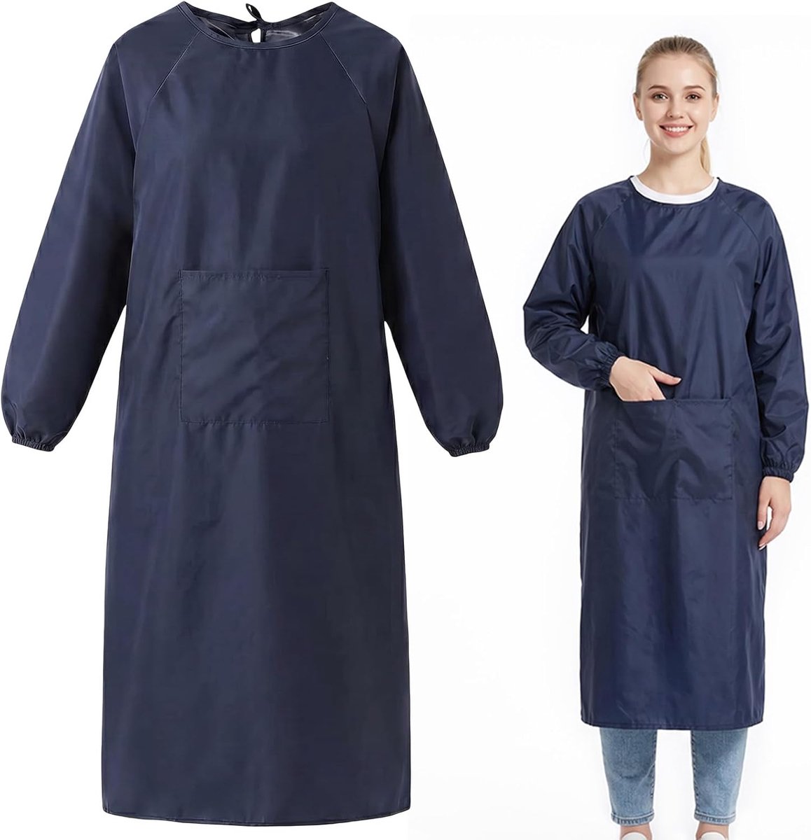 120 cm Waterdicht Schort Voor Volwassenen, Keukenschort Met Zak, Schilderschort Unisex Werkschort Voor Koken, Tuinieren, Huisdierverzorging en Schoonmaken - Donkerblauw