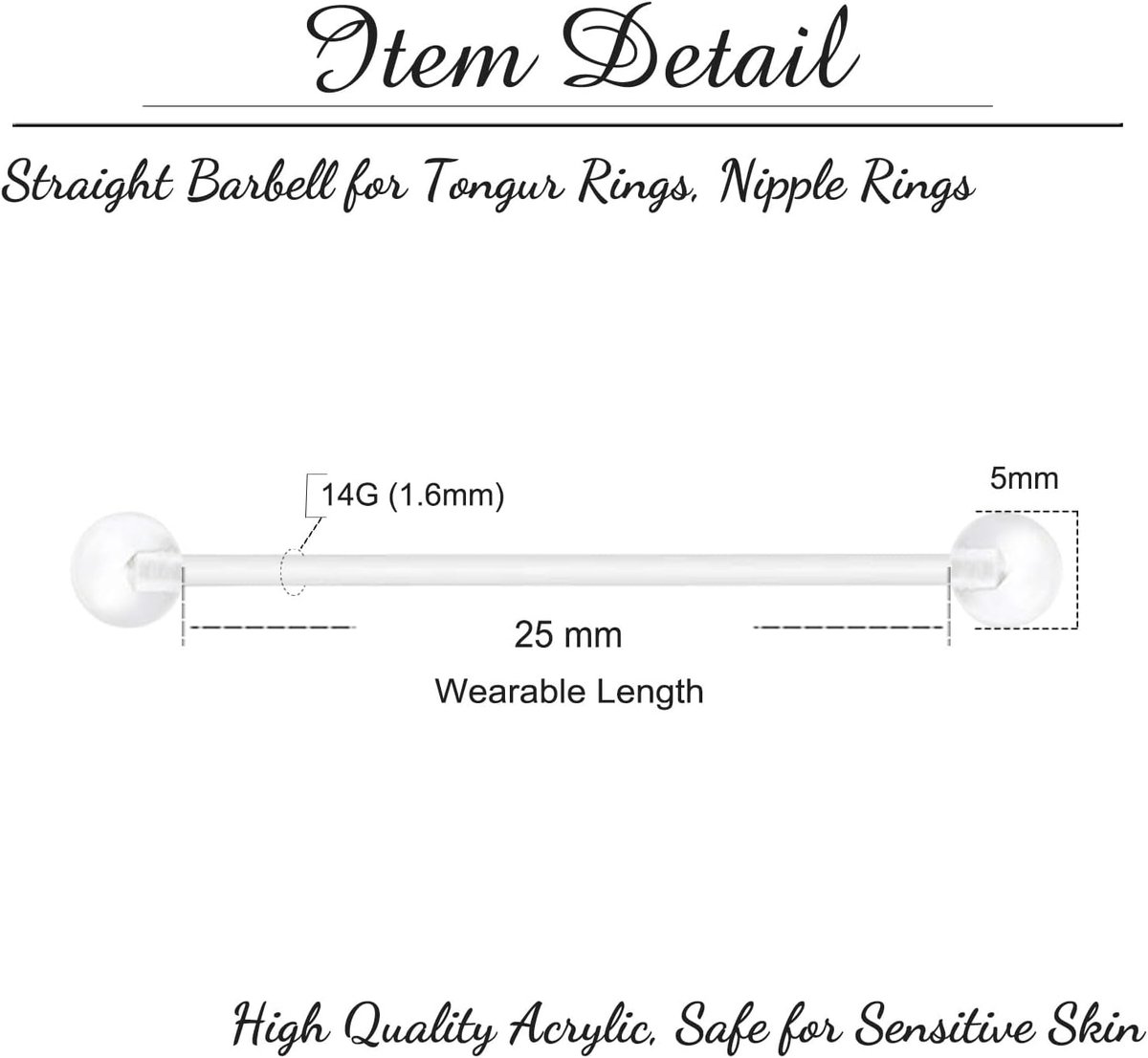 10 transparante kunststof ringen voor tong- en tepelpiercing, 10-25 mm, Bioflex