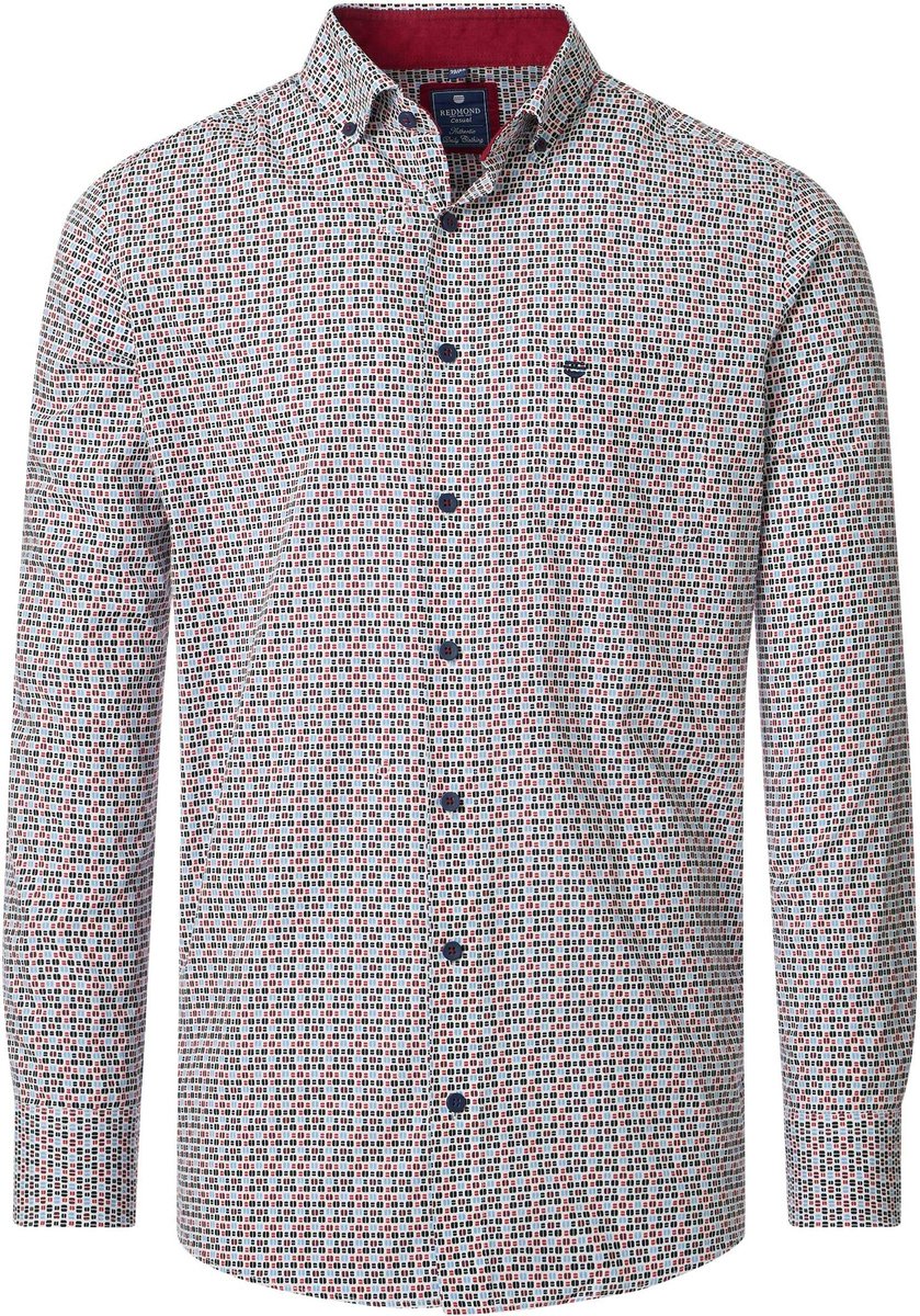 Redmond modern fit overhemd - popeline - wit - donkerblauw - bordeaux - lichtblauw dessin