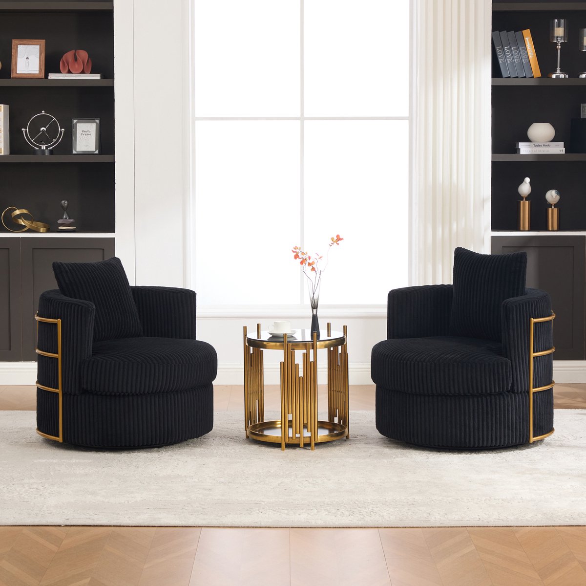 MODENUIT Fauteuil Draaibaar - Set van 2 Met Opbergruimte - Voor Woonkamer en Slaapkamer - Ribfluweel Zwart