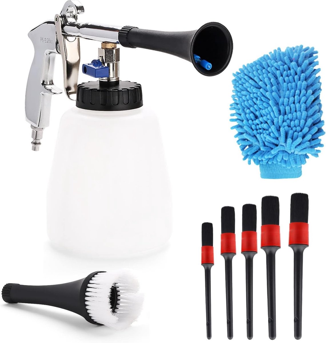 Car Cleaning Gun voor Binnen, Draagbare Spuitpistool met Foamfles en Borstel, Ideaal voor Auto, Dashboard en Leerbekleding, 6-9.2 Bar Compressed Air