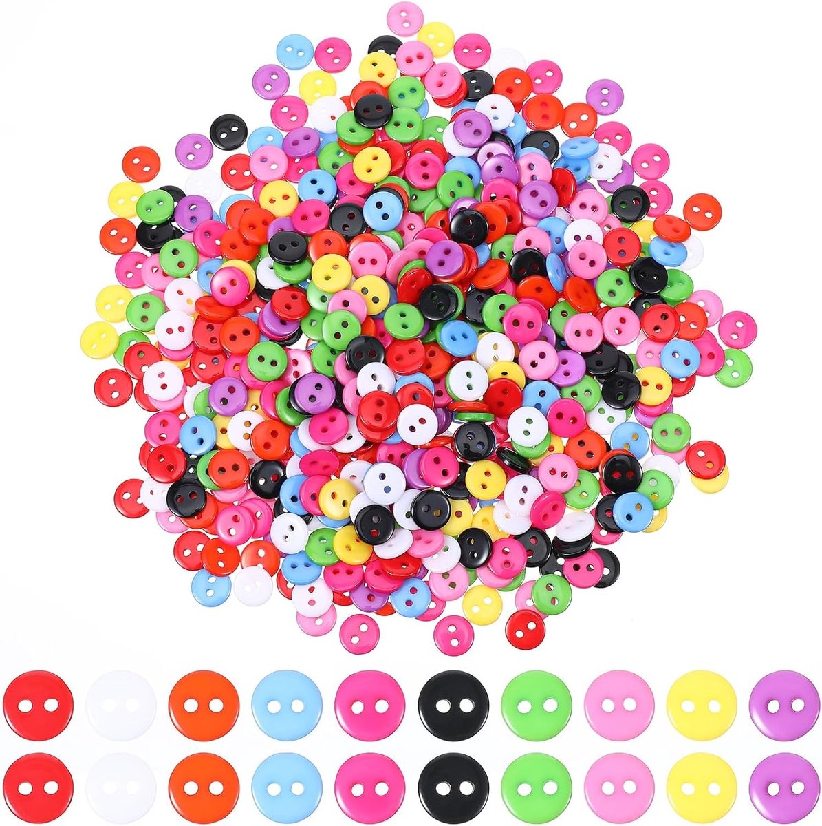 Kleurige Mini Ronde Knopen van 9mm voor Creatieve Projecten, Ideaal voor Naaiwerk, DIY en Scrapbooking met Opbergdoos