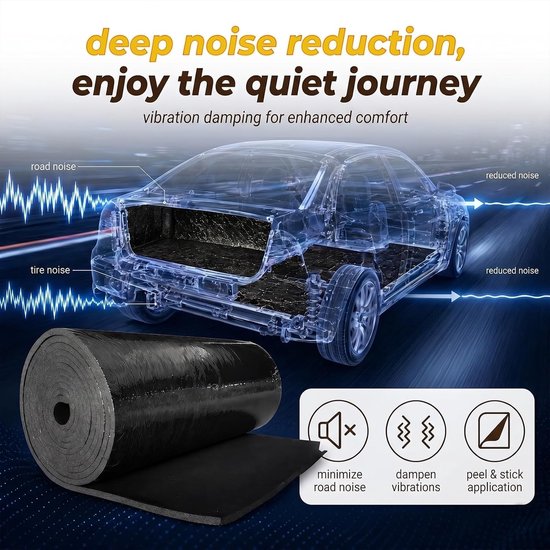 Isolatiemat voor auto, 20 mm dik, 150 x 30 cm, geluidsisolatie, zelfklevend en waterdicht, ideaal voor geluidsreductie en thermische isolatie — afbeelding 5