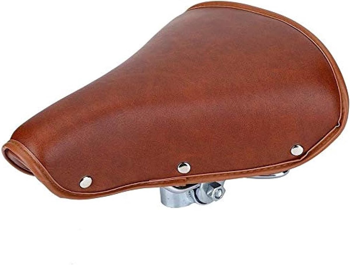 Fietszadel - Vintage PU-leer - Bruin-wit - Met vering en klinknagels - Comfortabel voor dames en heren - Geschikt voor stadsfiets, racefiets en mountainbike