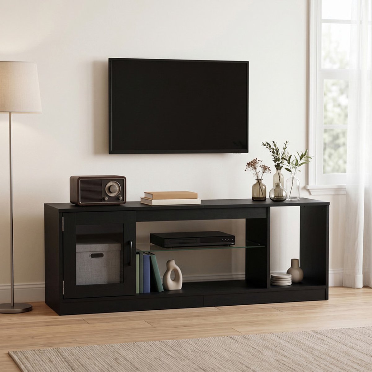EGGREE TV-meubel - vrijstaand laag TV-meubel voor TV's van 32–65 inch - houten TV-meubel - 148,5 x 32 x 51 cm