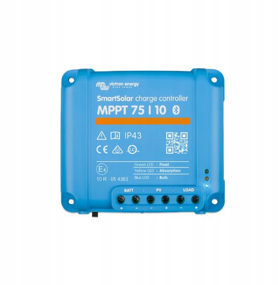 Victron SmartSolar MPPT 75/10 laadregelaar, blauw, met IP43 classificatie.