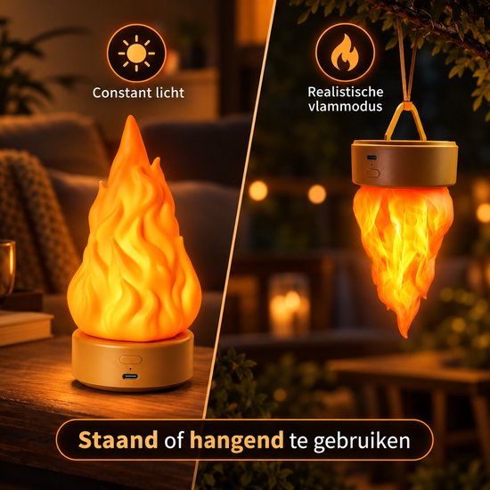 Vlamlamp - Oplaadbare LED nachtlamp met realistisch vlameffect en 3 lichtstanden - USB-oplaadbare tafellamp voor sfeerverlichting thuis en op de camping - Halloween - Halloween decoratie van VHV — afbeelding 3