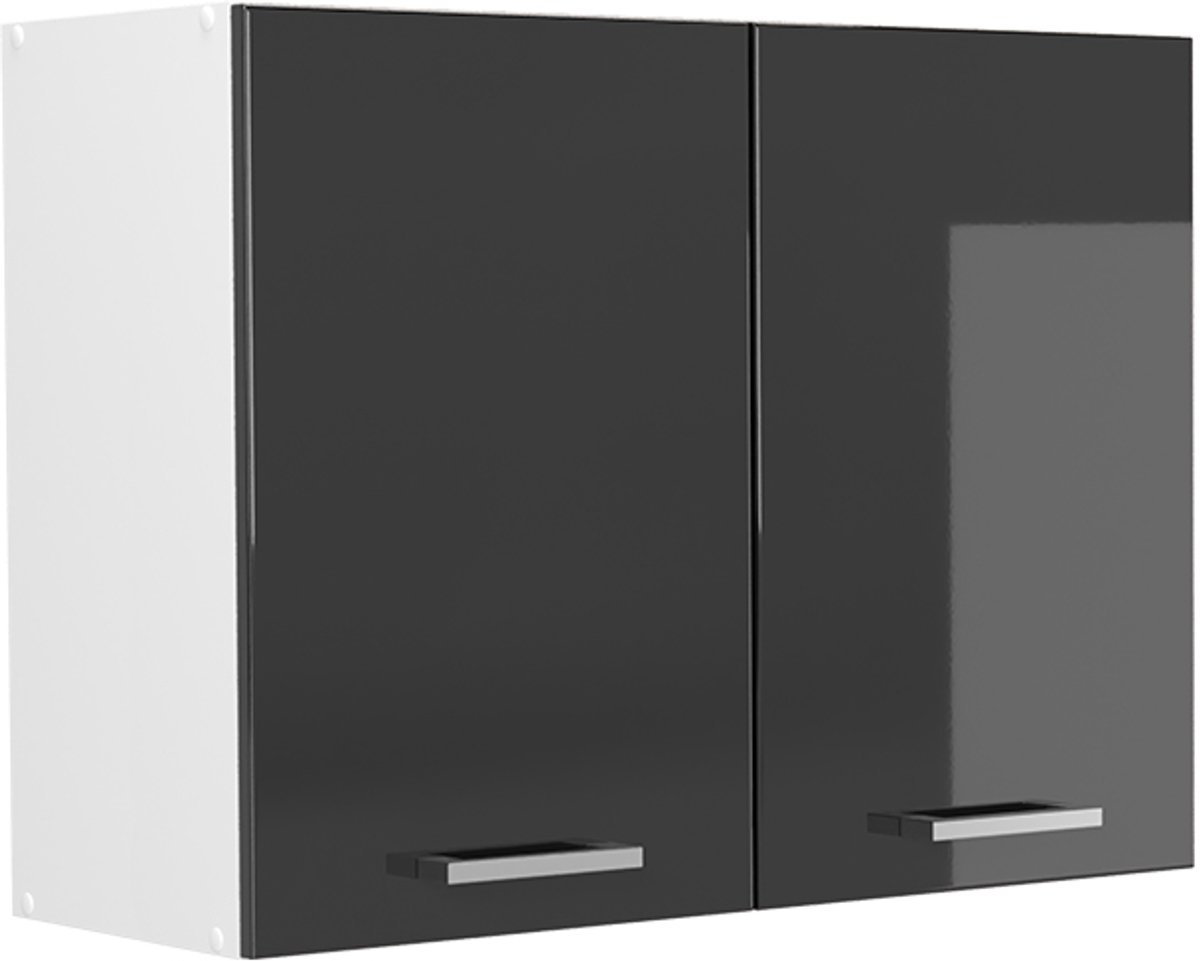 Vicco Glazen keukenkast R-Line, Antraciet Hoogglans/Wit, 80 cm