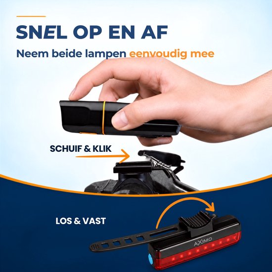 AXIMO Fietsverlichting Set 500 lumen - Fietslamp USB Oplaadbaar LED - Aluminium Voorlicht en Achterlicht - Roteerbaar voorlicht - Waterbestendig (IP65) Fietslicht - MTB & Racefiets — afbeelding 2