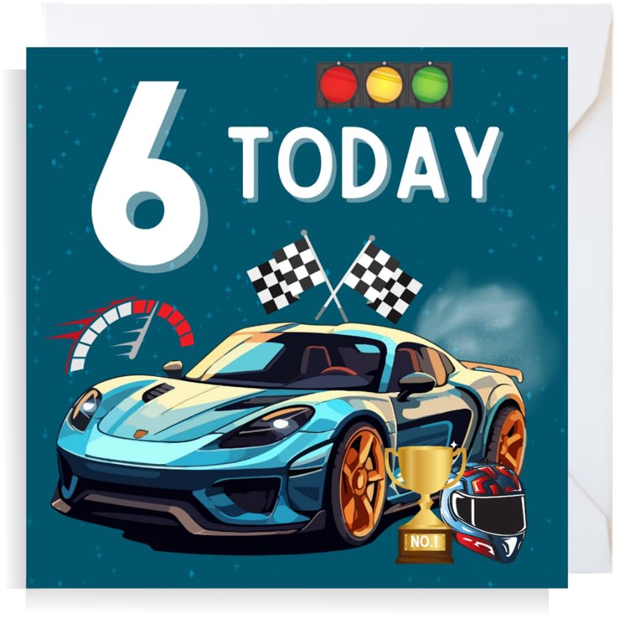 Wenskaart voor 6e verjaardag - Racewagen ontwerp - Voor jongen of meisje - Leuke verrassing - ShopVlot