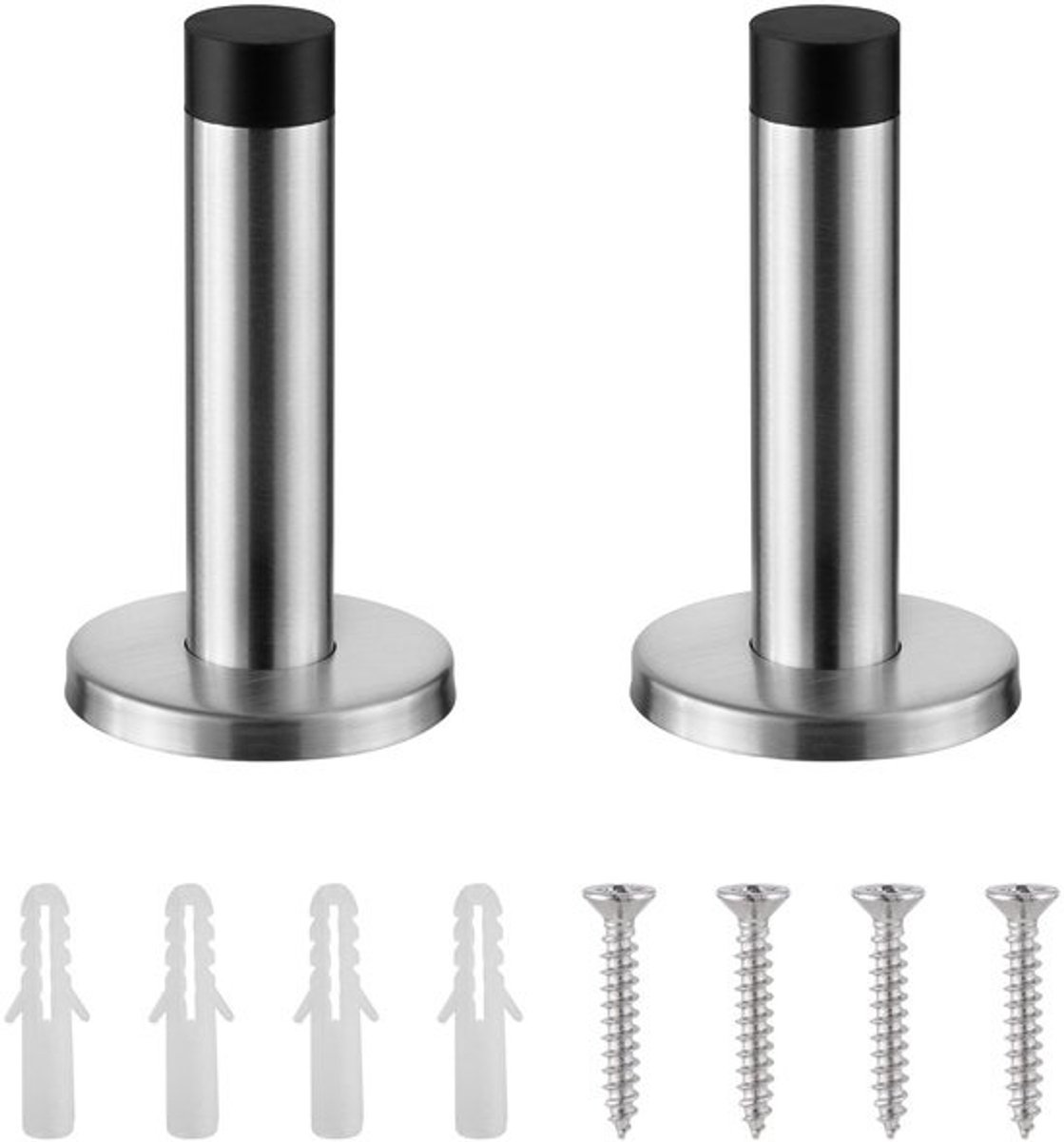 Allecto - Deurstopper met Rubberen Buffer - Deurstoppers voor Binnen - Eenvoudig te Installeren - Zilver - Muurbescherming - Geschikt voor Elk ...