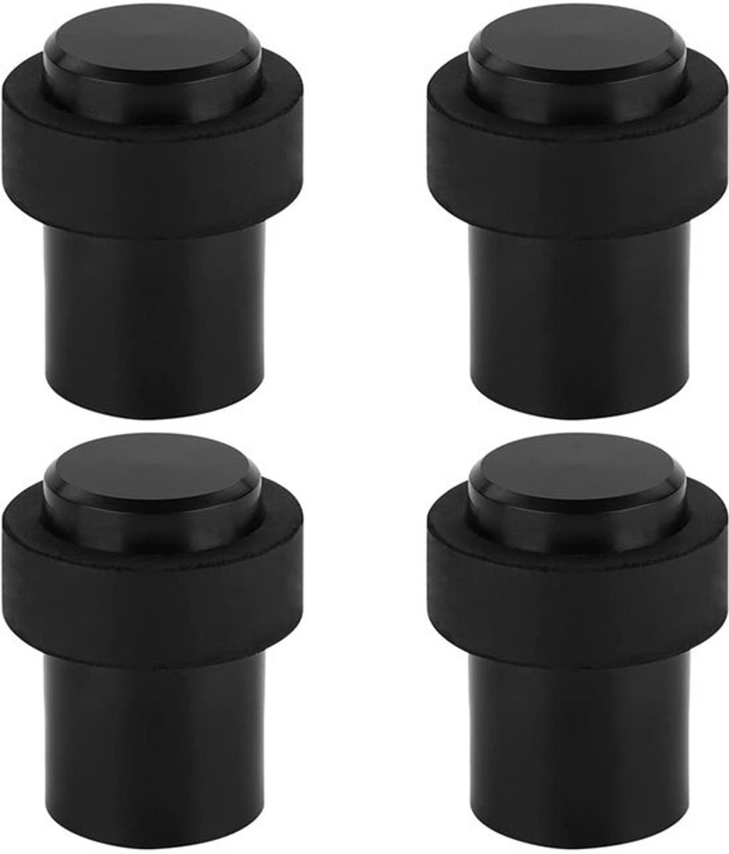 SnelShoppen - 4-Delige Deurstopper Zwart Vloer of Muur, Cilindervormige Deurbuffer in Roestvrij Staal met Rubber, Perfect voor Thuisgebruik en Kantoor
