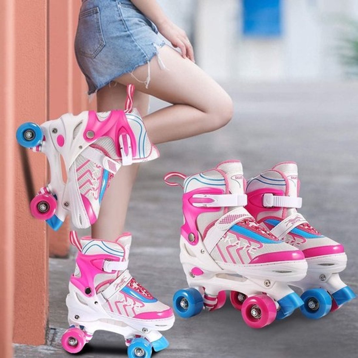Rolschaatsen voor beginners - verstelbaar maat 31-38 - ABEC 7 - comfortabel en ademend - meisjes jongens jongeren