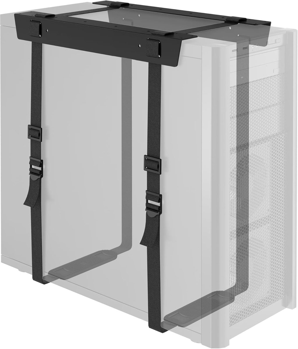 Verstelbare PC Houder Onder Bureau, Stalen CPU Houder met Verstelbare Riemen (Maximaal 180 cm), Max. 20 kg, Roestwerende Poedercoating, Antislip Pads, Eenvoudige Installatie