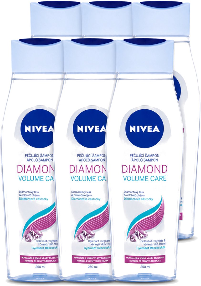 6 x Nivea - Diamond Volume Care Shampoo - 250 ml - Voordeelverpakking - 6 stuks