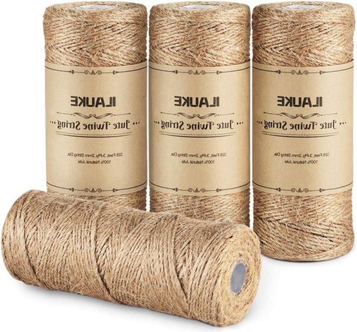1312 voet Jute koord - 3 stuks natuurlijk touw voor verpakking kerstcadeau DIY - bruiloft decoratie vliegende label kaart