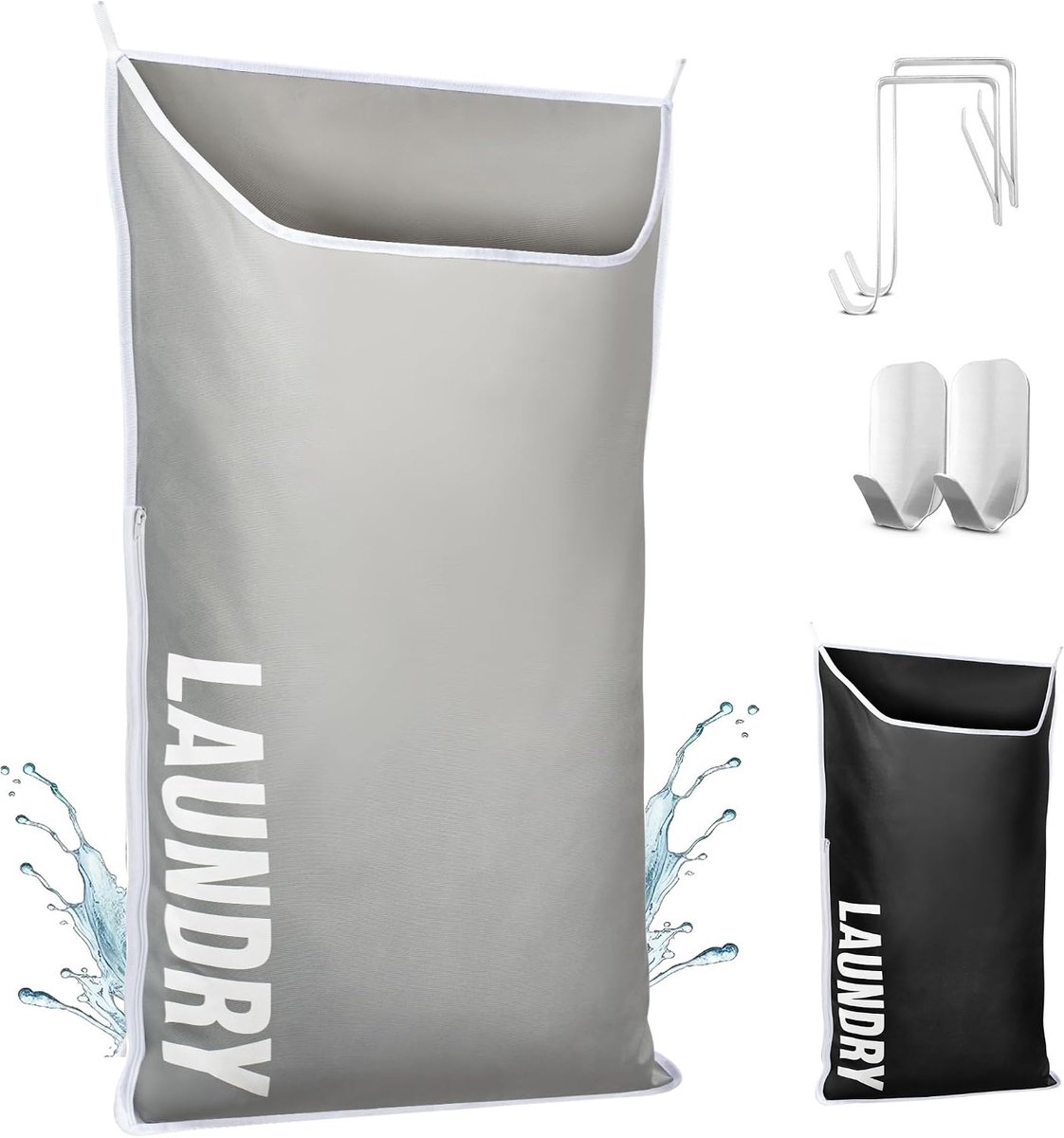 Wasmand XL, ruimtebesparende opbergzak voor aan de deur, voor vuile kleding, wandmand voor in de badkamer, organizer voor kleine ruimtes en campers, 102 x 66 cm
