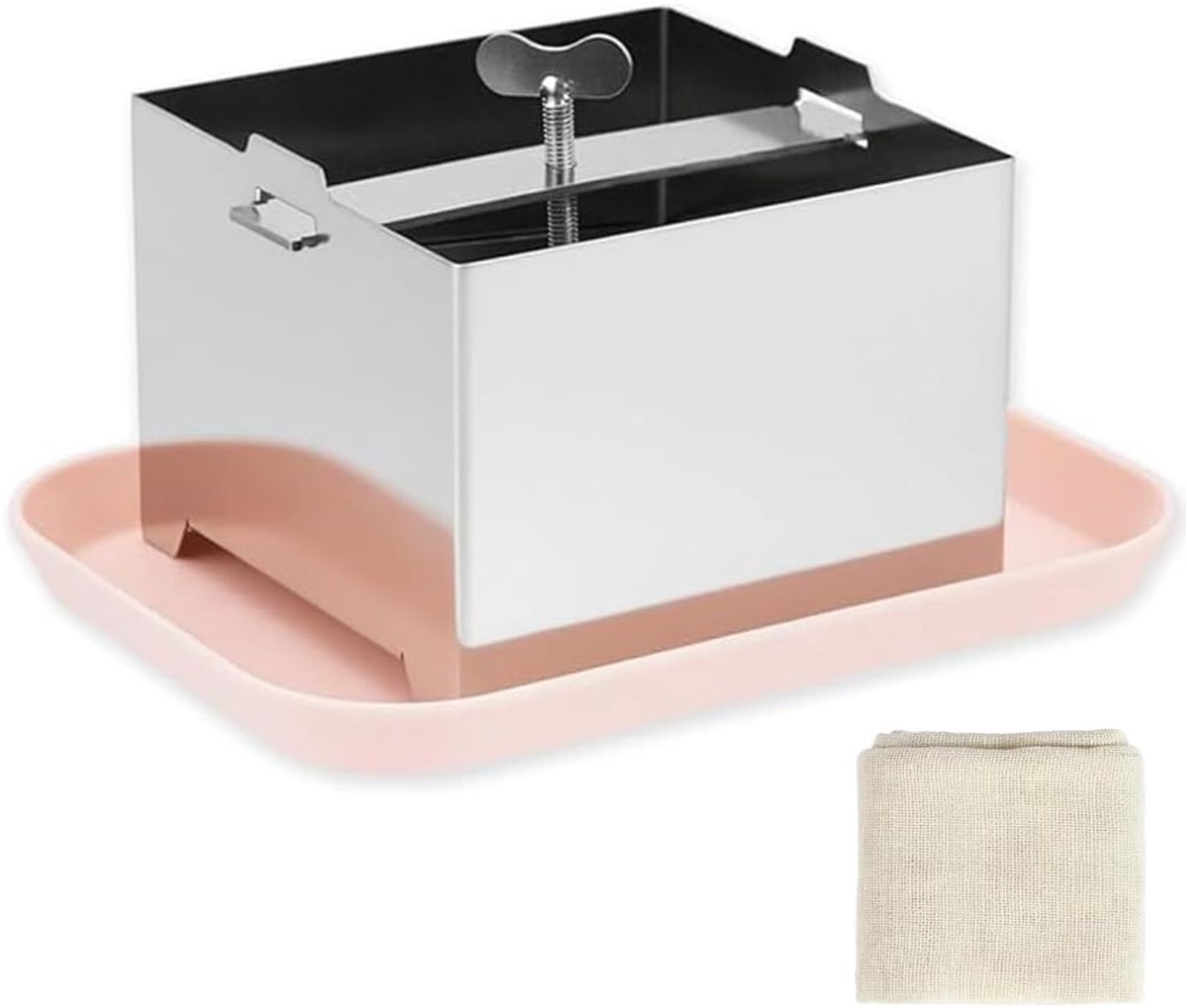 12 x 12 x 9 cm, roestvrij staal, praktische tofu-pers van roestvrij staal 304, paneer maker met 1 kom en 1 kaasdoek, voor zelfgemaakte keukenhulp voor het maken van doe-het-zelf