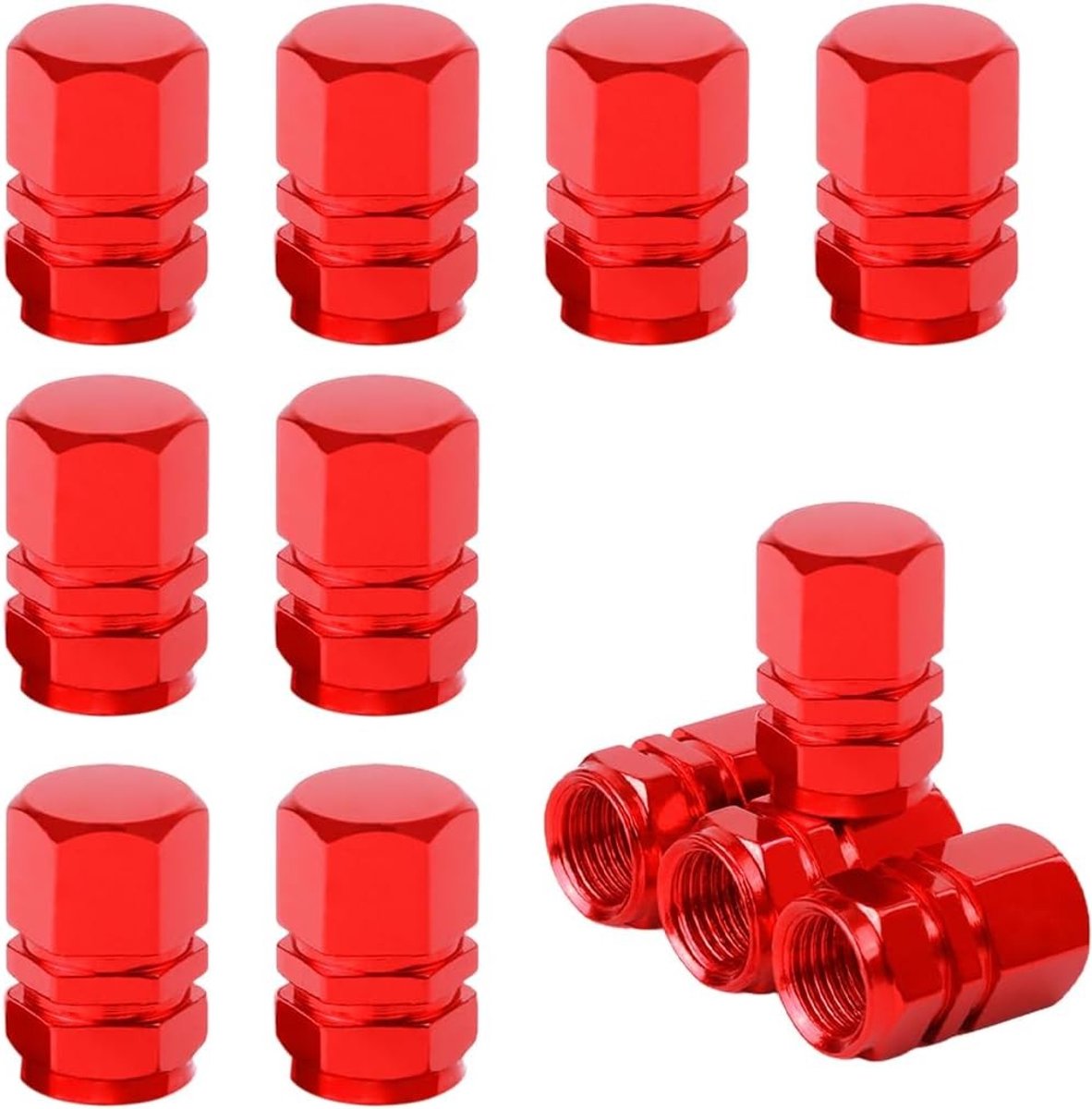 Set van 12 Aluminium Ventieldoppen voor Auto, Motor en Fiets - Rood, Duurzaam en Waterdicht
