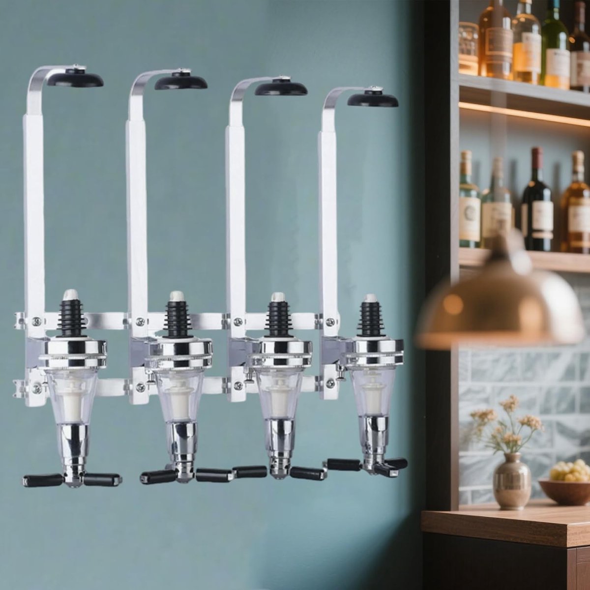 Drinkdispenser met Wandhouder voor Flessen, Ideaal voor Cocktails, Feestjes en Baraccessoires met Vier Uitgangen