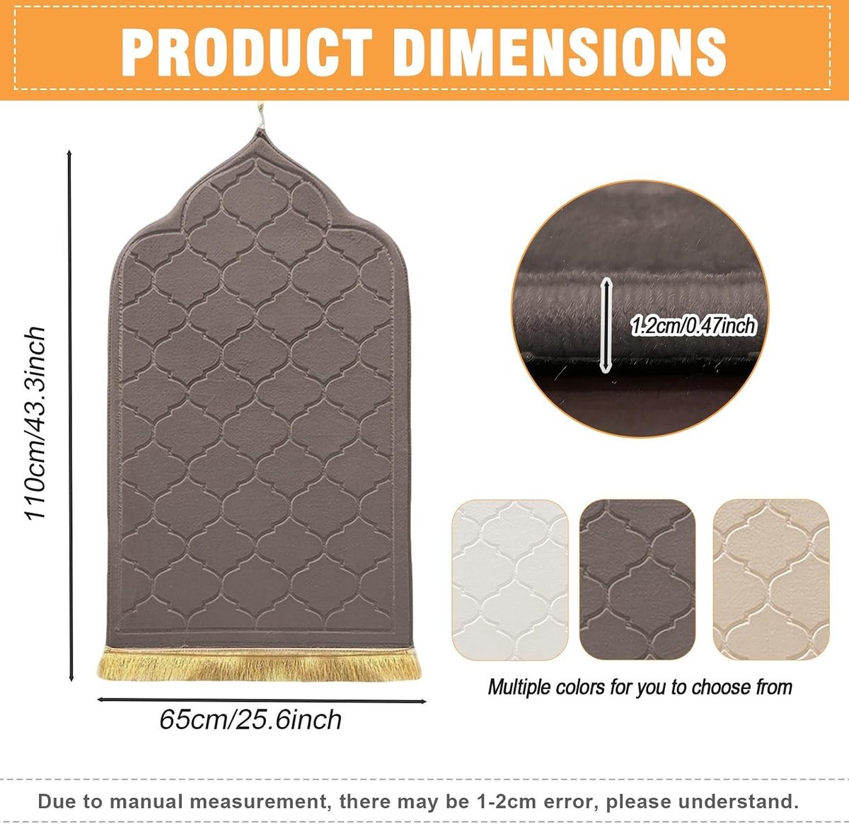 Dikke en Zachte Gebedsmat voor Mannen en Vrouwen - Draagbare Islamitische Gebedskleed, Perfect als Geschenk, Lichtbruin 65×110cm