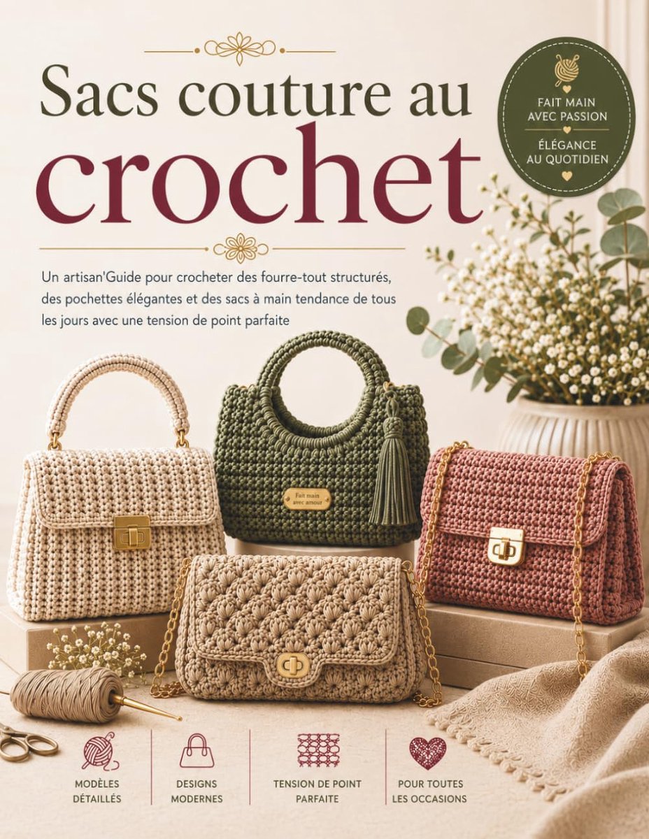 couture au crochet: Un artisan'Guide pour crocheter des fourre-tout structurés, des pochettes élégantes et des sacs à main tendance de tous les jours avec une tension de point parfaite