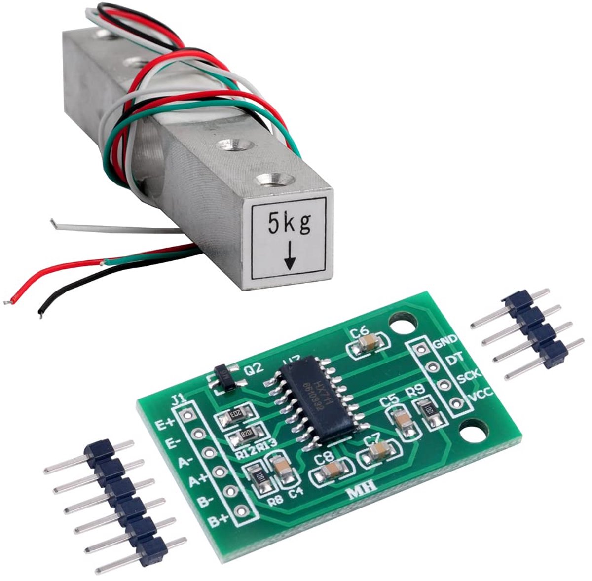 Weegcel 5kg gewichtssensor HX711 AD versterkermodule voor Arduino ESP32 Development Board (5 kg)